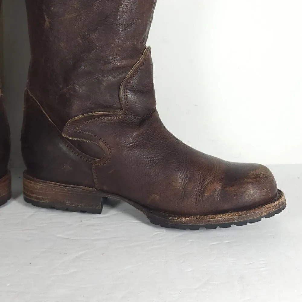 FREEBIRD BY STEVEN WOMEN'S HAVN US6 BROWN LEATHER DISTRESSED TALL RIDING BOOTS
